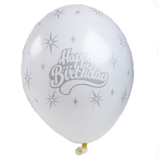 Балони Happy Birthday бял на звезди