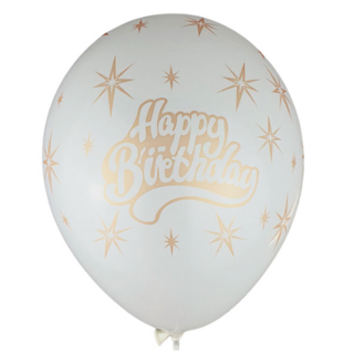 Балони Happy Birthday бял на звезди