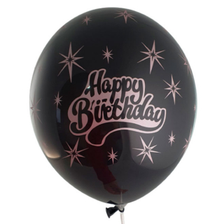 Балони Happy Birthday черен на звезди rose gold торти чочко