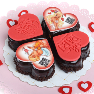 Шоколадова торта сърца за Св. Валентин с QR код с любовни песни. Торти Чочко