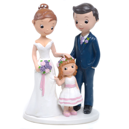 Сватбена фигурка за торта, емейство с момиченце от торти чочко. Керамична сватбена фигурка.