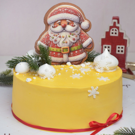 Жълта коледна торта с нежен крем и меденка на Дядо Коледа, Торти чочко