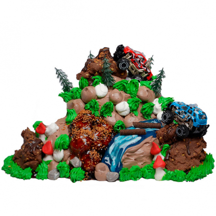 торта джипове, торта на два етажа, торта със сметана, шоколадова торта, торта с играчки, торта офроуд, шоколадови планини