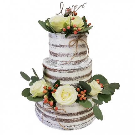 Гола торта с бели рози С0107