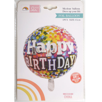 Фолиев балон с надпис Happy Birthday на цветни точки