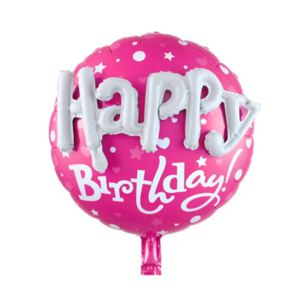 Фолиев балон с обемен 3D надпис Happy Birthday розов