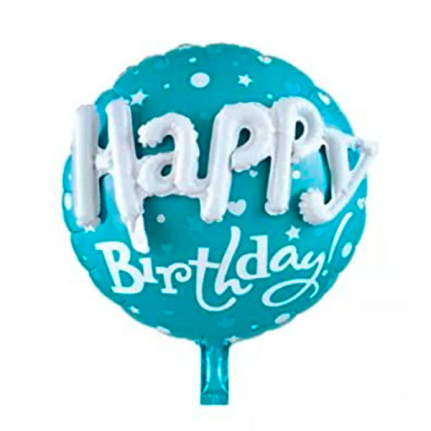 Фолиев балон с обемен 3D надпис Happy Birthday син
