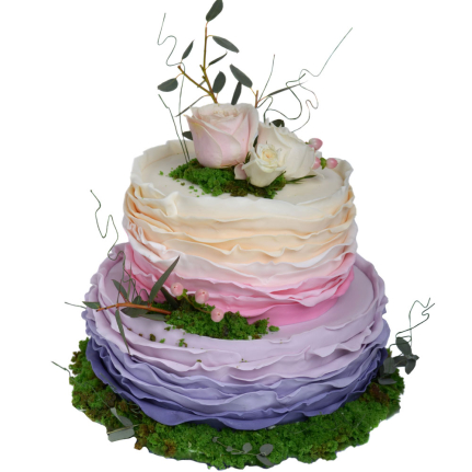 Сватбена торта лилаво омбре с естествени рози. Торти Чочко